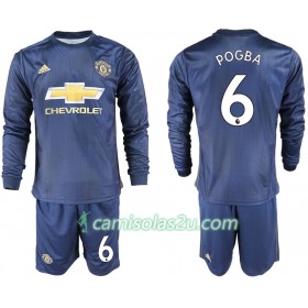 Camisolas de Futebol Manchester United POGBA 6 Criança Equipamento 3ª 2018/19 Manga Comprida